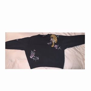 Olive green embroidered crew neck